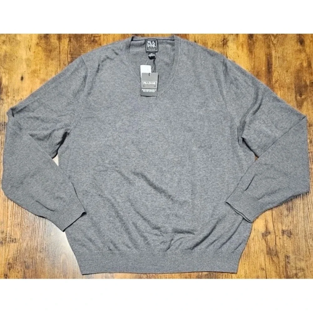 Jos A Bank Travelers Gray V Neck Puma Cotton Pullover Men's Sweater Sz 2XL NWT